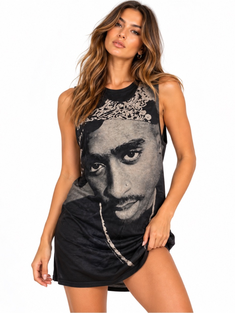 Tupac Shakur Graphic Mini Dress | 90s Hip Hop Y2K Streetwear